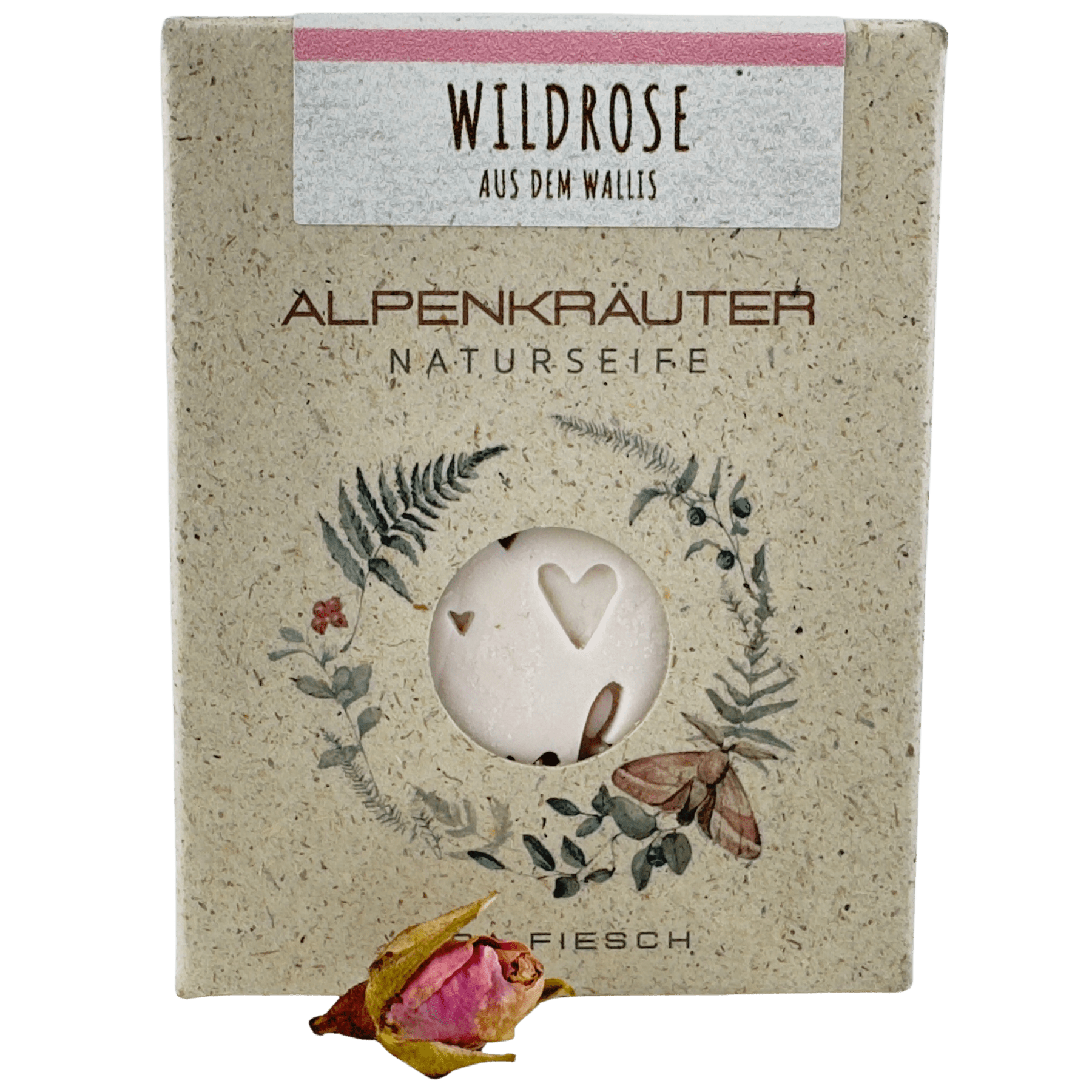 Wildrosenseife mit Heilerde «Danke» wildrosenseife-handverseift-goms-wallis-verpackt